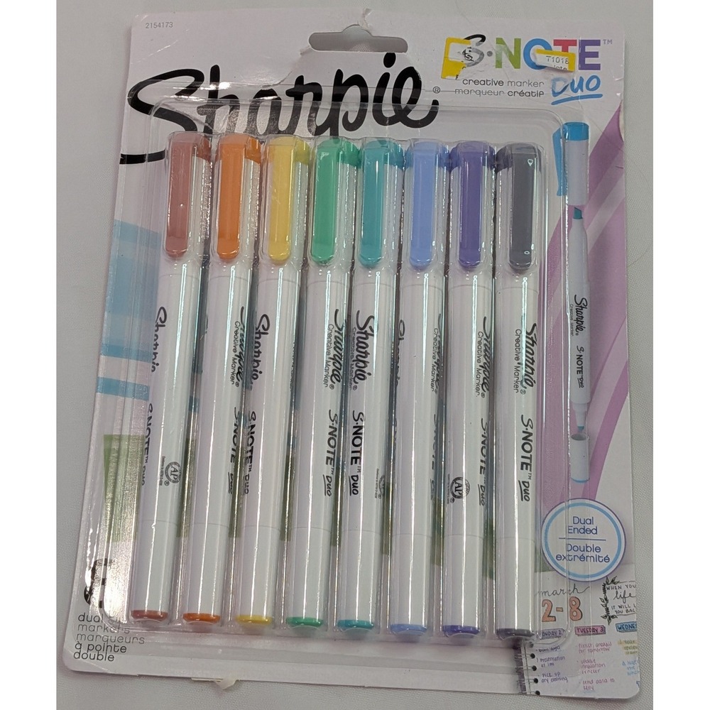Sharpie S-Note Duo Creative Markers 8 Count Multicolor New Dual Tip Mild Colors
